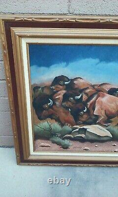 J. B. Todd Signed Oil Painting On Canvas Nude Buffalo Bison Stampede MCM Western