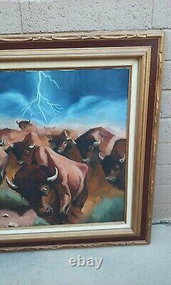 J. B. Todd Signed Oil Painting On Canvas Nude Buffalo Bison Stampede MCM Western