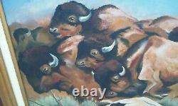 J. B. Todd Signed Oil Painting On Canvas Nude Buffalo Bison Stampede MCM Western