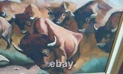 J. B. Todd Signed Oil Painting On Canvas Nude Buffalo Bison Stampede MCM Western