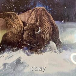 JAMES R. FALLIER AWS Original Watercolor Buffalo Battle Wildlife Western Art