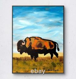 JANICEART Original Buffalo Bison 11x14 Abstract Acrylic Canvas Wall Art