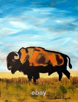 JANICEART Original Buffalo Bison 11x14 Abstract Acrylic Canvas Wall Art