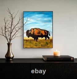 JANICEART Original Buffalo Bison 11x14 Abstract Acrylic Canvas Wall Art