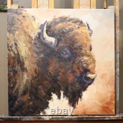 JEFF LOVE Art Original Oil Painting Young American Buffalo Bison Portrait 24X24