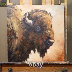 JEFF LOVE Art Original Oil Painting Young American Buffalo Bison Portrait 24X24