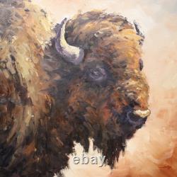 JEFF LOVE Art Original Oil Painting Young American Buffalo Bison Portrait 24X24