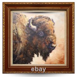 JEFF LOVE Art Original Oil Painting Young American Buffalo Bison Portrait 24X24