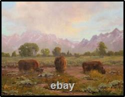 Jeff Love Original Oil Painting Wyoming Teton Mountain Bison Buffalo Landscape