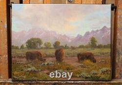 Jeff Love Original Oil Painting Wyoming Teton Mountain Bison Buffalo Landscape