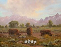 Jeff Love Original Oil Painting Wyoming Teton Mountain Bison Buffalo Landscape