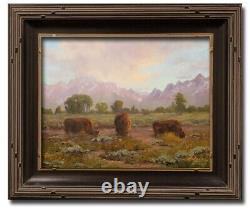 Jeff Love Original Oil Painting Wyoming Teton Mountain Bison Buffalo Landscape