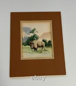 Jim Lewis Painting Buffalo Bison Landscape Washington Vintage Alone