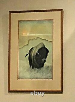 Johnny Tiger'79 Bison Buffalo Limited Edition Native American Art 233/750 Frame