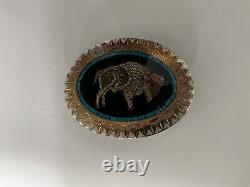 Johnson & Held Belt Buckle with Bison and inlaid Turquoise