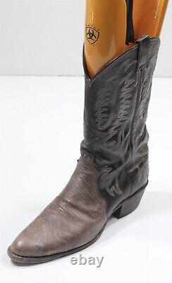 Justin Boots Gray Bison Leather Ostrich Cowboy Western Boots Men's 12 D