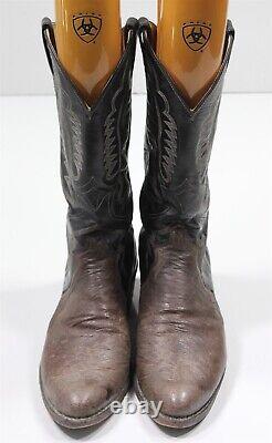 Justin Boots Gray Bison Leather Ostrich Cowboy Western Boots Men's 12 D