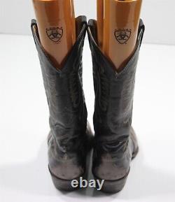 Justin Boots Gray Bison Leather Ostrich Cowboy Western Boots Men's 12 D