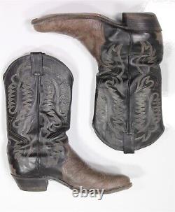 Justin Boots Gray Bison Leather Ostrich Cowboy Western Boots Men's 12 D