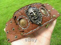 Ketoh Chief real Indian coin cuff bracelet Bison leather for motorcycle biker