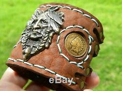 Ketoh Chief real Indian coin cuff bracelet Bison leather for motorcycle biker