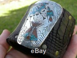 Ketoh Sterling Silver Inlay Alligator and Bison leather one of kind bracelet