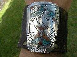Ketoh Sterling Silver Inlay Alligator and Bison leather one of kind bracelet