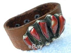 Ketoh sterling silver coral Bear claw Bison leather one of kind cuff bracelet