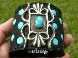 Ketoh turquoise gemstone cuff bracelet Bison leather for 6.75 wrist size