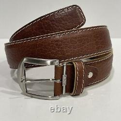 L. E. N. Lifestyle Genuine American Bison Brown Leather Belt Stitch Men's Size 34