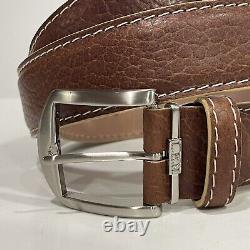 L. E. N. Lifestyle Genuine American Bison Brown Leather Belt Stitch Men's Size 34