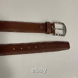 L. E. N. Lifestyle Genuine American Bison Brown Leather Belt Stitch Men's Size 34