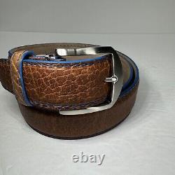 LEN Belt Men's 44 Genuine American Bison Handcrafted In The USA Brown Blue $325