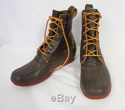 LL Bean Original 8 Women 6 or 6.5 Bison Brown Leather Duck Boots Brick Red Sole