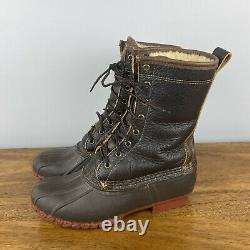 LL Bean Women's Duck Boots, 10 Shearling Lined Bison Tumbled Leather Red Sole 9