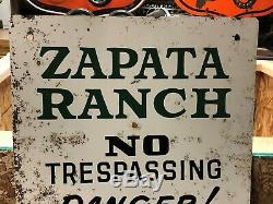 LQQK! ORIGINAL Vintage ZAPATA RANCH No Trespassing DANGER! BISON Buffalo OLD