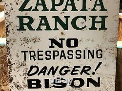 LQQK! ORIGINAL Vintage ZAPATA RANCH No Trespassing DANGER! BISON Buffalo OLD