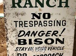 LQQK! ORIGINAL Vintage ZAPATA RANCH No Trespassing DANGER! BISON Buffalo OLD