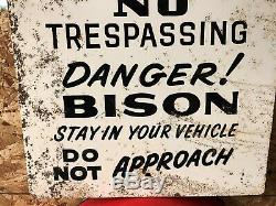 LQQK! ORIGINAL Vintage ZAPATA RANCH No Trespassing DANGER! BISON Buffalo OLD