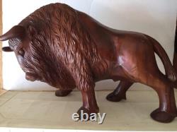 Large Buffalo Bison Wood Sculpture Hand Carved Oak 18 in Hand Crafted Brown #1