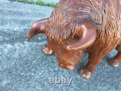 Large Buffalo Bison Wood Sculpture Hand Carved Oak 18 in Hand Crafted Brown #1