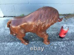 Large Buffalo Bison Wood Sculpture Hand Carved Oak 18 in Hand Crafted Brown #1