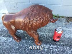Large Buffalo Bison Wood Sculpture Hand Carved Oak 18 in Hand Crafted Brown #1