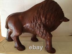 Large Buffalo Bison Wood Sculpture Hand Carved Oak 18 in Hand Crafted Brown #1