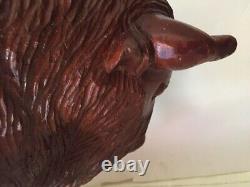 Large Buffalo Bison Wood Sculpture Hand Carved Oak 18 in Hand Crafted Brown #1