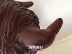 Large Buffalo Bison Wood Sculpture Hand Carved Oak 18 in Hand Crafted Brown #1