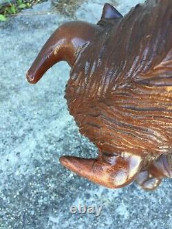 Large Buffalo Bison Wood Sculpture Hand Carved Oak 18 in Hand Crafted Brown #2