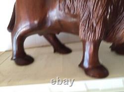 Large Buffalo Bison Wood Sculpture Hand Carved Oak 18 in Hand Crafted Brown #2