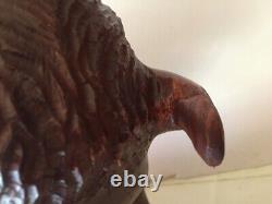 Large Buffalo Bison Wood Sculpture Hand Carved Oak 18 in Hand Crafted Brown #2