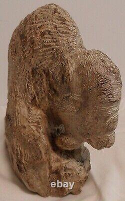 Large Hand-carved Soapstone Bison-Buffalo Rock Sculpture